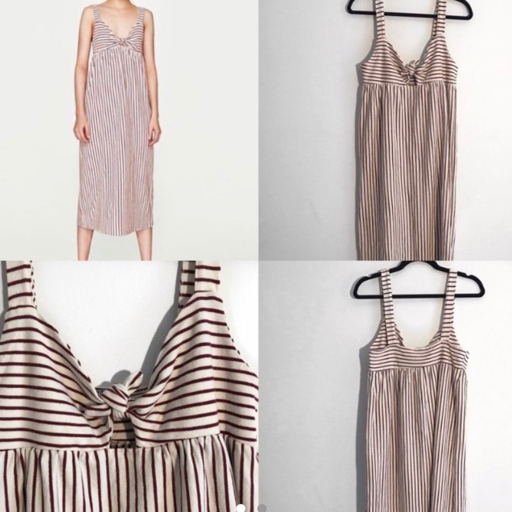 Zara  Striped Tie Front Midi Dress Red White